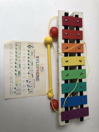 Vintage Fisher Price Xylophone Pull A Tune With Mallet And Song Book 870 1964