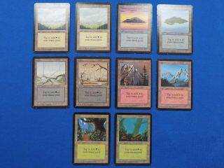 1993 Mtg Nicksnmc Alpha 10 Card Complete Basic Land Set All Variants Lp To Nm