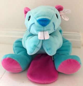 Nwt Ty Chewy The Beaver Pillow Pal Blue Pink Stuffed Plush Toy 17” Long
