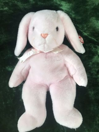 Ty Large Beanie “hoppity “bunny Rabbit 14”.  Pink.  Heart Tug In