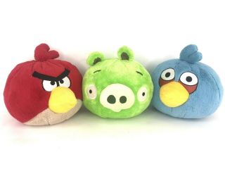 Angry Birds Blue Red Bird Green Pig Medium 8” X 8” Plush Toys W/ Sound