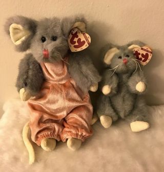 Ty Attic Treasures Pair Colby And Squeaky Rat And Mouse Beanbag Plush