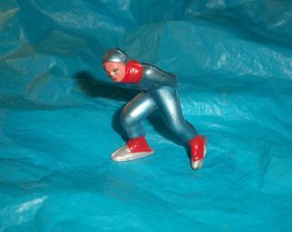 Antique Barclay Podfoot Lead Winter Figure Blue Speed Skater Nm