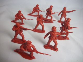 1/32 Timpo Civil War Union Toy Soldiers In Special Red Brown Color 9 In 4 Poses