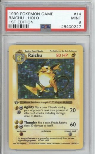 Pokemon 1999 Base 1st Edition Shadowless Raichu 14/102 Psa 9 28400227