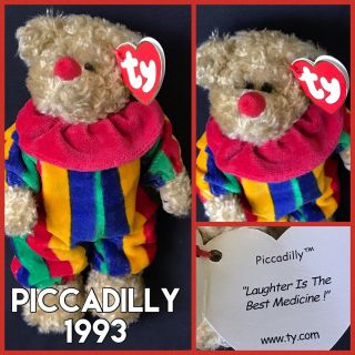 9 " Ty Beanie Babies Attic Treasures - Piccadilly The Jointed Clown Bear - 1993