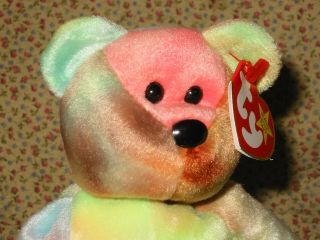 1996 Ty Beanie Baby Peace 2/1/96 Tie Dye Bear Fareham Hants Uk Some Errors
