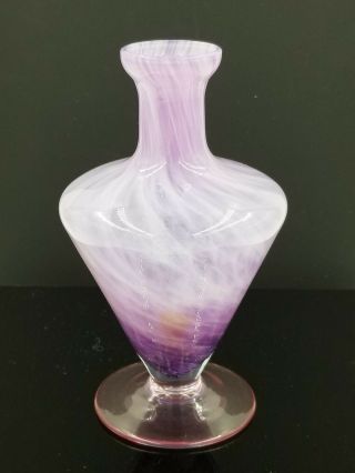 6.  75 " Purple Art Glass Bud Vase / Bottle By White Cristal Hand Made In Italy
