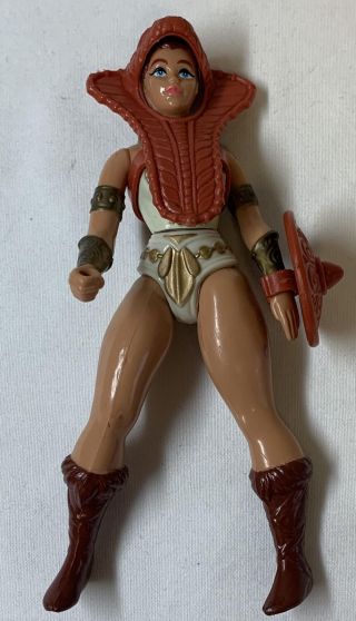 1981 Masters Of The Universe Figure Teela With Headdress Cowl And Shield