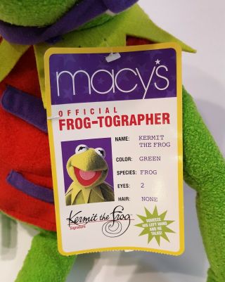 Macy’s Kermit The Frog 20” Plush Toy Photographer w/ Camera & Tag - Muppets 2002 2
