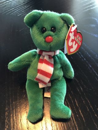 Ty Windchill The Green Bear Jingle Baby Beanies Christmas Holiday 3”