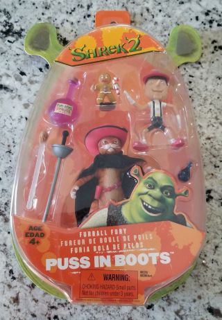 Hasbro 8 " Shrek 2 " Puss In Boots " W Pinocchio / Gingerbread Man Boxed - Rare