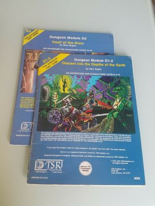 D1 - 2 Descent Into The Depths Of The Earth & D3 Vault Of The Drow Ad&d Tsr Books