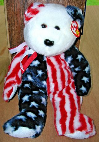 Ty Beanie Buddy 13inch Spangle Patriotic American Flag Teddy Bear Plush Tags