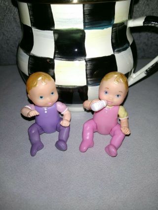 Fisher Price Loving Family Dolls Twin Babies Infants Purple Boy? Pink Girl