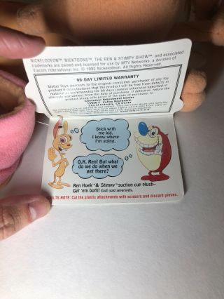 Vintage 1992 REN and Stimpy 10  Plush Car Window Suction Cup Nickelodeon Mattel 5