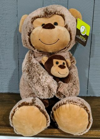 Animal Adventure Plush Brown Tan Monkey Mom Baby Plush 2017 Stuffed Toy 16 " Tags