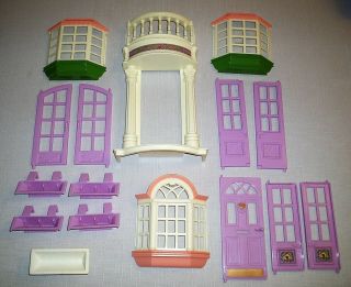 Fisher Price Loving Family Twin Time Dollhouse Doors Windows Planters,