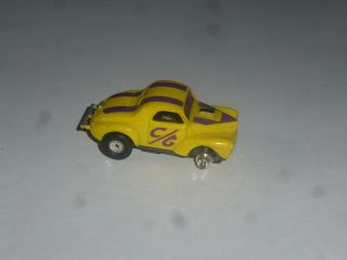 Vintage Aurora Ho Slot Cars T - Jet Willys Gasser Racer Yellow Purple Stripes