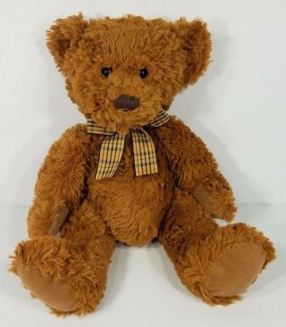 Russ Dixon Cocoa Brown 12 Inch Teddy Bear Plush Stuffed Animal Plaid Bow Tie