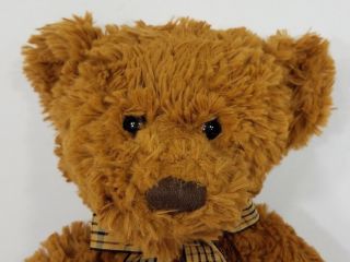 Russ Dixon cocoa brown 12 inch teddy bear plush stuffed animal plaid bow tie 2