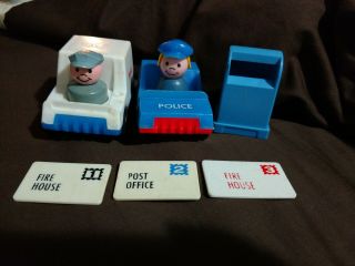 Vintage Fisher Price Little People Mail Truck/police Car/mail Box/mail & 2 Men