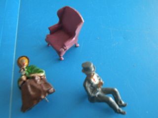Man woman sitting on chair mini doll metal toy figures train layout soldiers B49 2