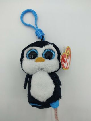 Ty Beanie Boos 3 " Waddles Penguin Plastic Key Chain Clip Toy With Heart Tags