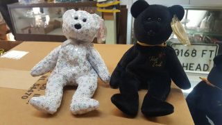 Ty - Beanie Babies - The Beginning And The End - White & Black Bear - Nwt