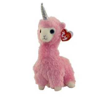 2019 Ty Beanie Boo 6 " Lana The Pink Llama W/ Unicorn Plush Stuffed Toy Mwmt 