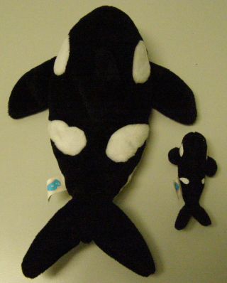 Plush Killer Orca Whale 10 " Stuffed Animal With Baby (has Pouch For Baby)