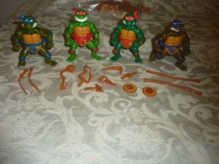 Vintage Tmnt Ninja Turtles Set Of 4 Storage Shells Action Figures W/weapons K1