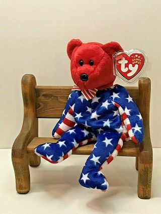 Ty Beanie Baby Liberty Bear With Tag Retired Dob: June 14th,  2001