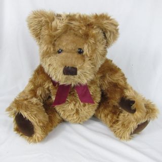 Russ Berrie Plush Gregory Teddy Bear Brown Fuzzy 14 " Red Bow Stuffed Animal Toy