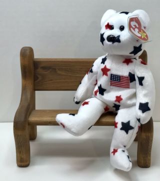 Ty Beanie Baby Glory Bear With Tag Retired Dob: July 4th,  1997