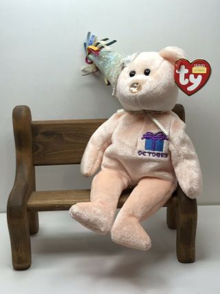 Ty Beanie Baby October Bear With Tag Retired Dob: 2002