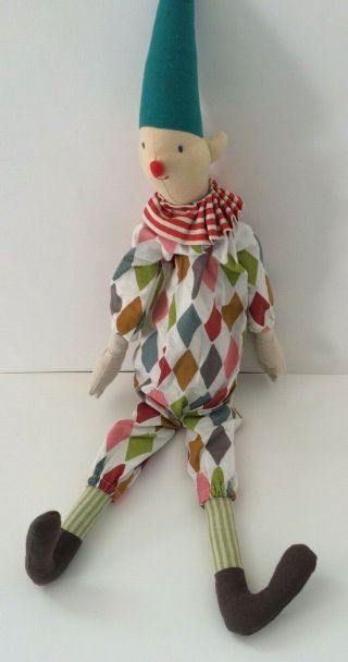 23 " Maileg Denmark Clown Soft Toy With Diamond Harlequin Pattern Cotton Outfit
