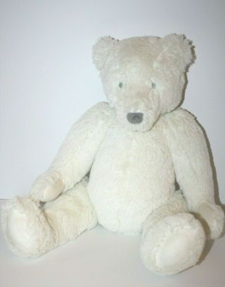 Pottery Barn Kids White Teddy Bear W/gray Eyes & Nose Plush Stuffed Toy 16 " Pbk