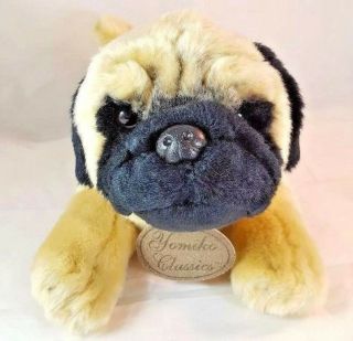 Yomiko Classics Plush Pug Dog Tan Black Stuffed Puppy Russ Berrie 25372 16 "