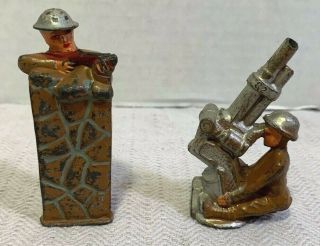 2 Vintage Manoil Lead World War Ii Toy Soldiers - 1 Behind Wall - 3 "