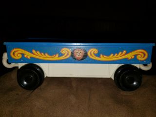Vintage Fisher Price Little People Circus Parade Train Car Lion Blue Flatbed