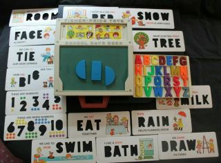 Fisher Price 1972 School Days Desk Alphabet Letters Numbers Stencils Usa