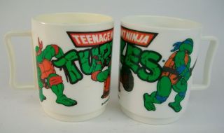 Vtg 1989 Tmnt Peter Pan Set Of 2 Drinking Cups W/ Handles Bright White