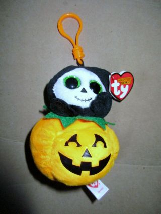 Nwt Ty Halloween " Spooky " Zombie Mini Beanie Boo & Pumpkin 4 Inches Clip Ages 3,