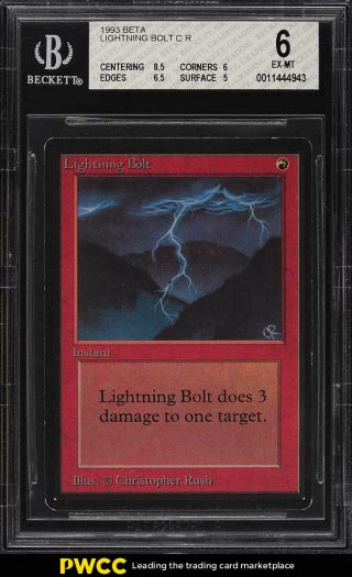 1993 Magic The Gathering Mtg Beta Lightning Bolt C R Bgs 6 Exmt (pwcc)