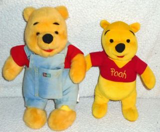 Set Of 2 Winnie The Pooh Plush Dolls - 1995 Wearing Story Book Overalls Mattel
