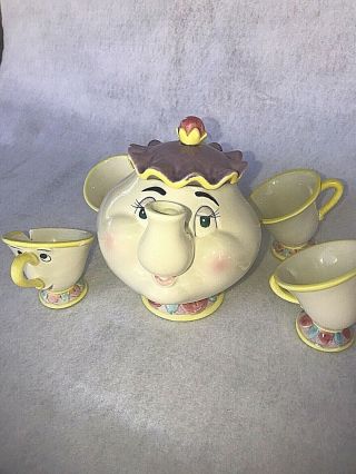 Vintage Disney Store Beauty And The Beast Tea Set Toy China Mrs.  Potts Chip