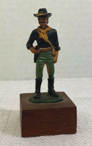 Vintage Miniature Lead American Civil War Union Toy Soldier On Wooden Pedestal