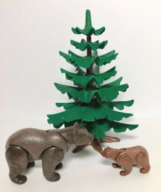 Playmobil Zoo Wildlife Forest Animals Landscape Grizzly Bear Cub & Pine Fir Tree