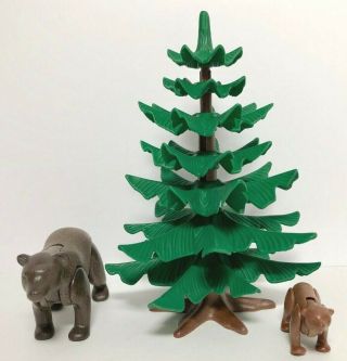 Playmobil Zoo Wildlife Forest Animals Landscape Grizzly Bear Cub & Pine Fir Tree 2